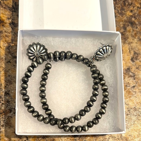 Western Navajo Style and Silver Hoop Earrings - Picture 2 of 5